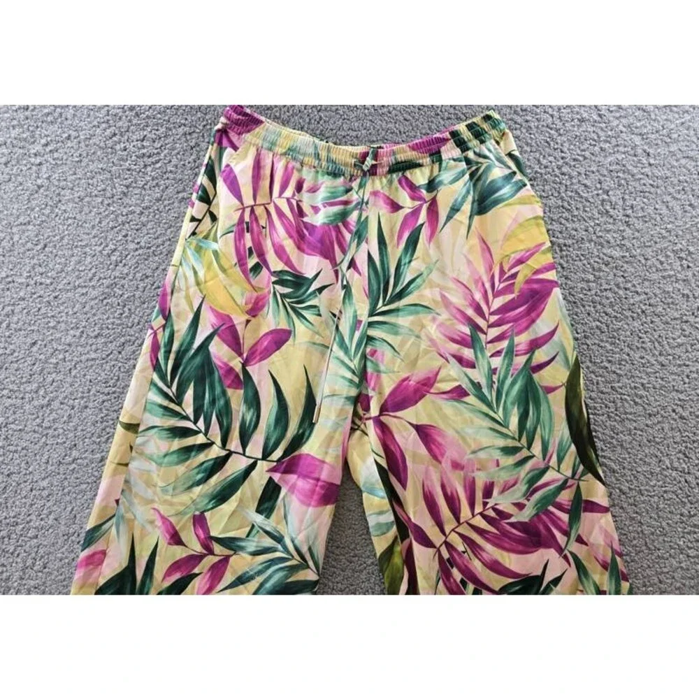 GUESS Ines Wide-Leg Pants Women's M Tropical Escape Print Elastic Waist Pull On